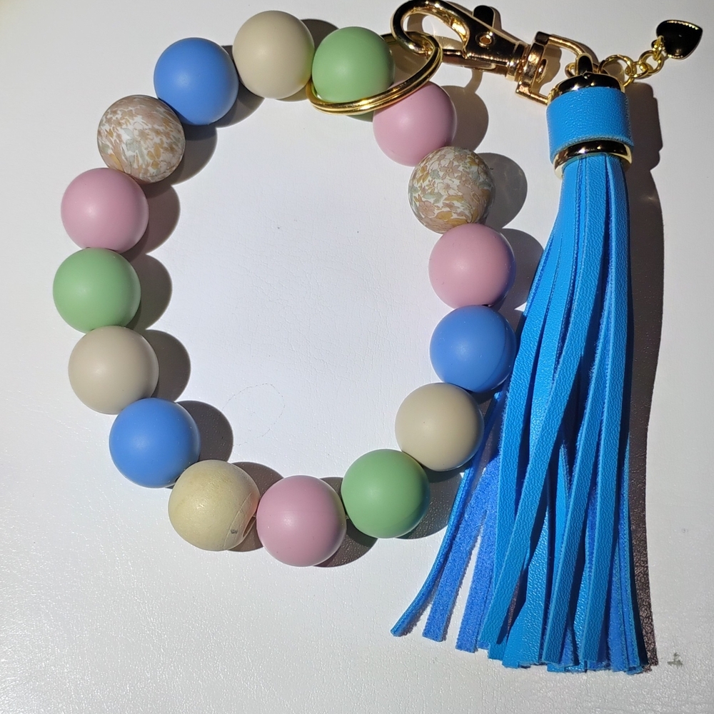 Colorful Beaded Keychain Bracelet with Tassel